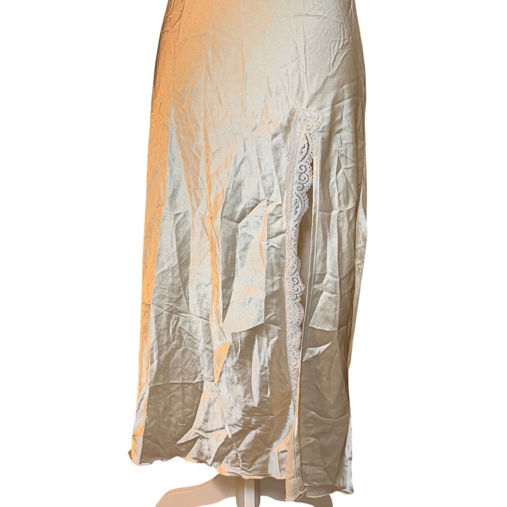 Cream Lace Champagne Satin High Slit Midi Slip dress Size Medium - Picture 6 of 6